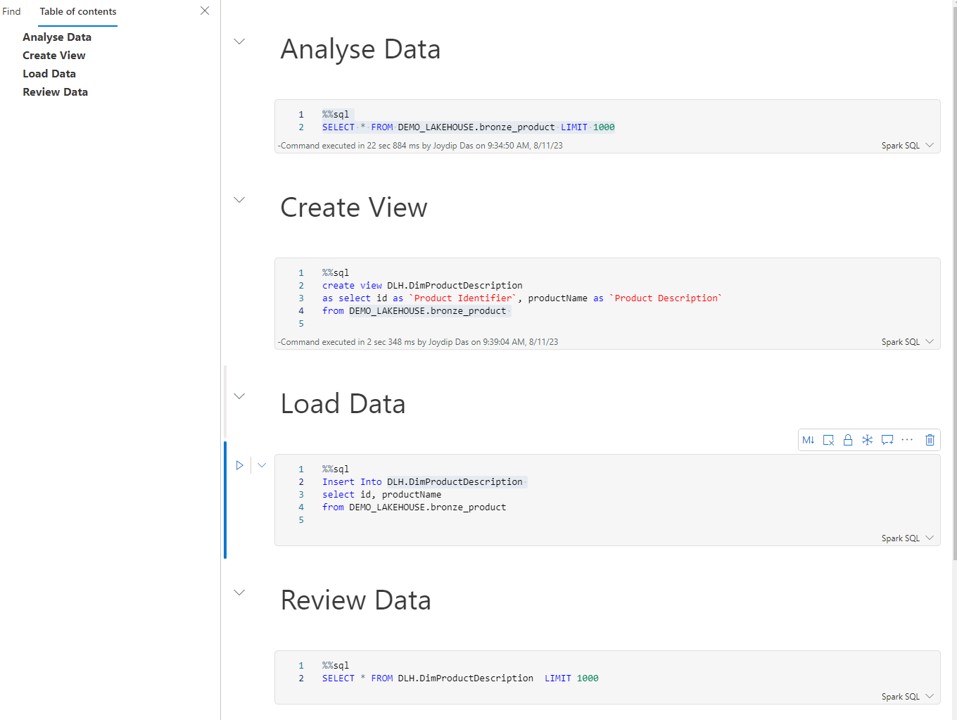 	Image 7 - Spark SQL Notebook to Model Dimensions and Facts