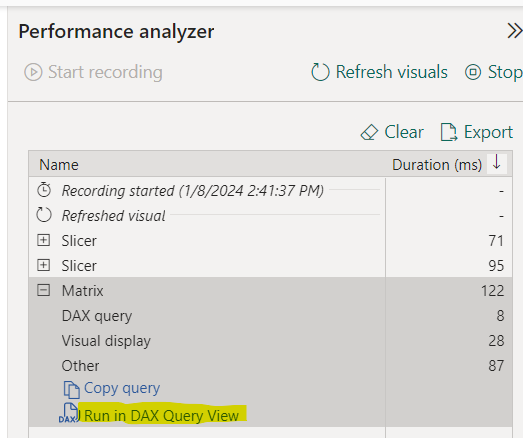 Analyse the Query of a visual