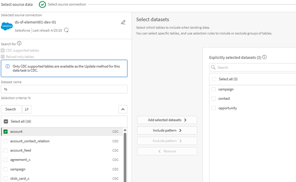 Qlik Select datasets
