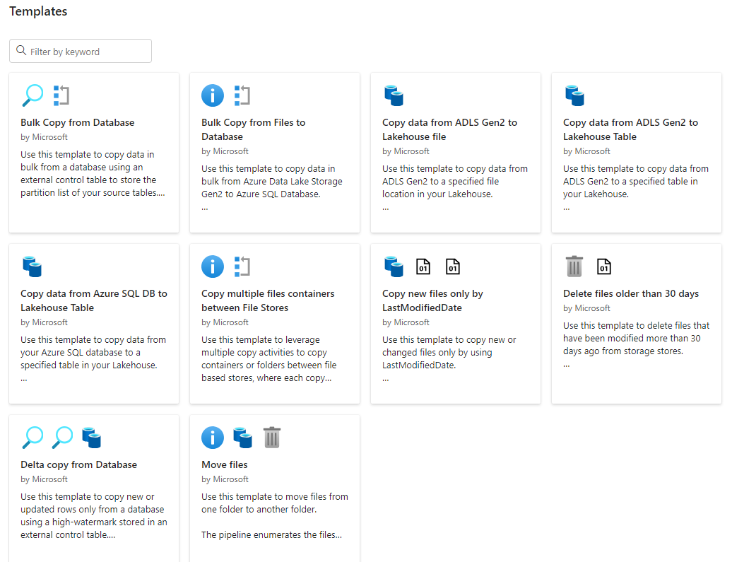 Select a pipeline from the templates