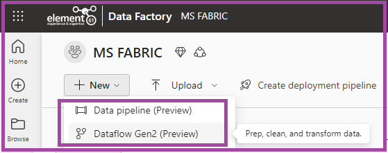 Two options to get started with our first data pipeline or data flow