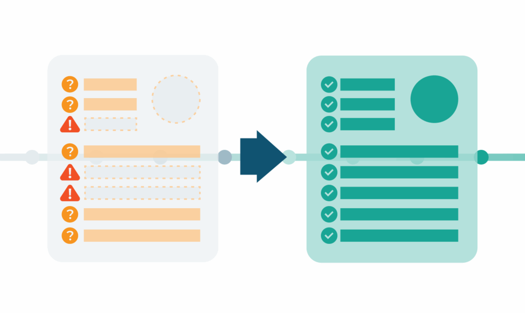 Duplicate and incomplete records matched and merged into one clean, trusted record