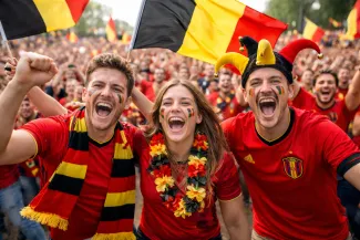 Belgian football fan excitement outdoors