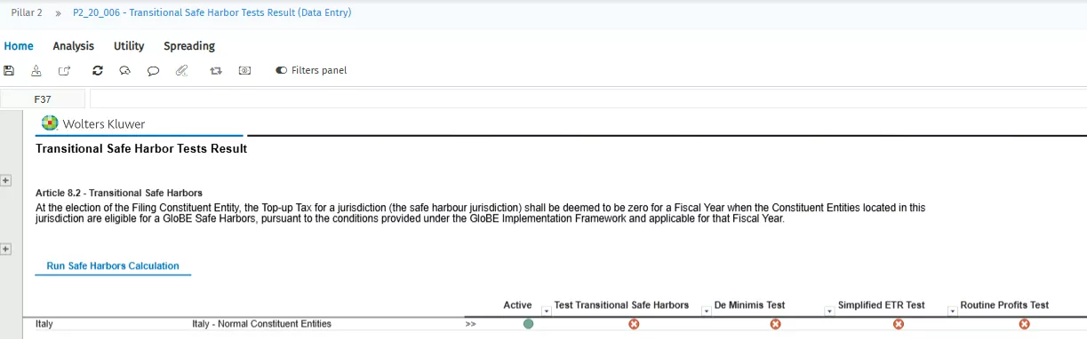 Pillar II Italy Safe Harbour tests