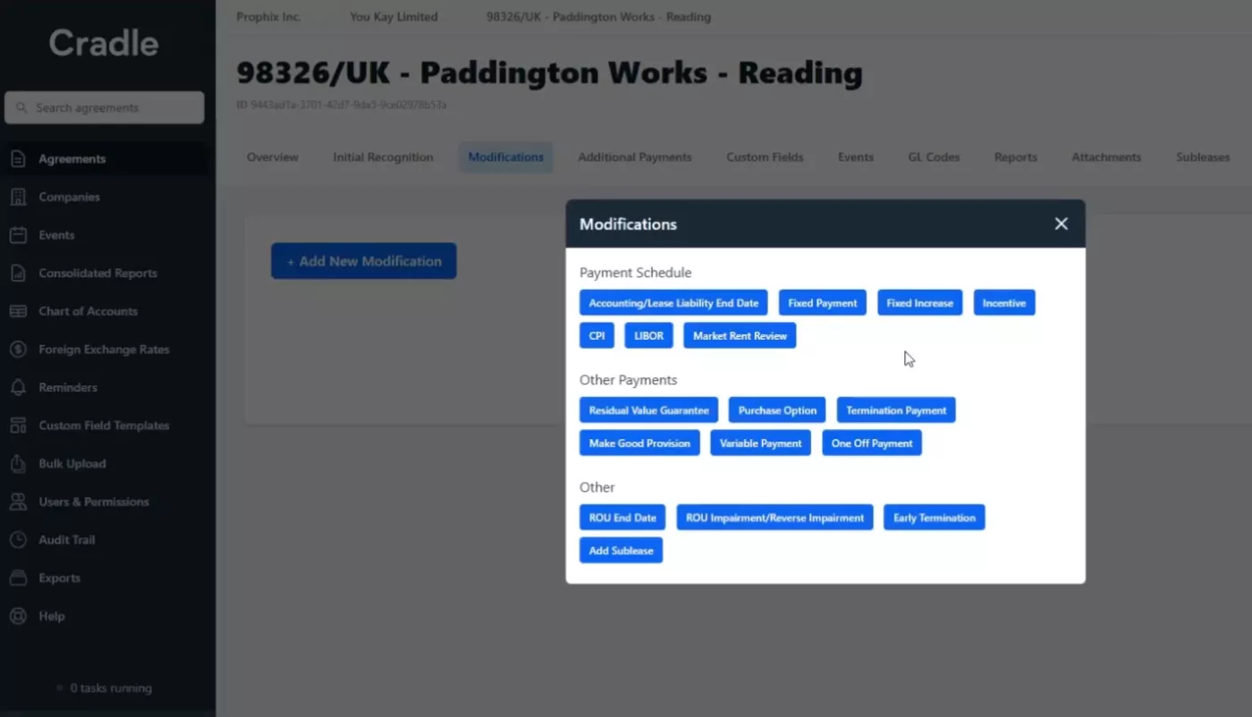 Cradle paddington works modifications prophix one lease management